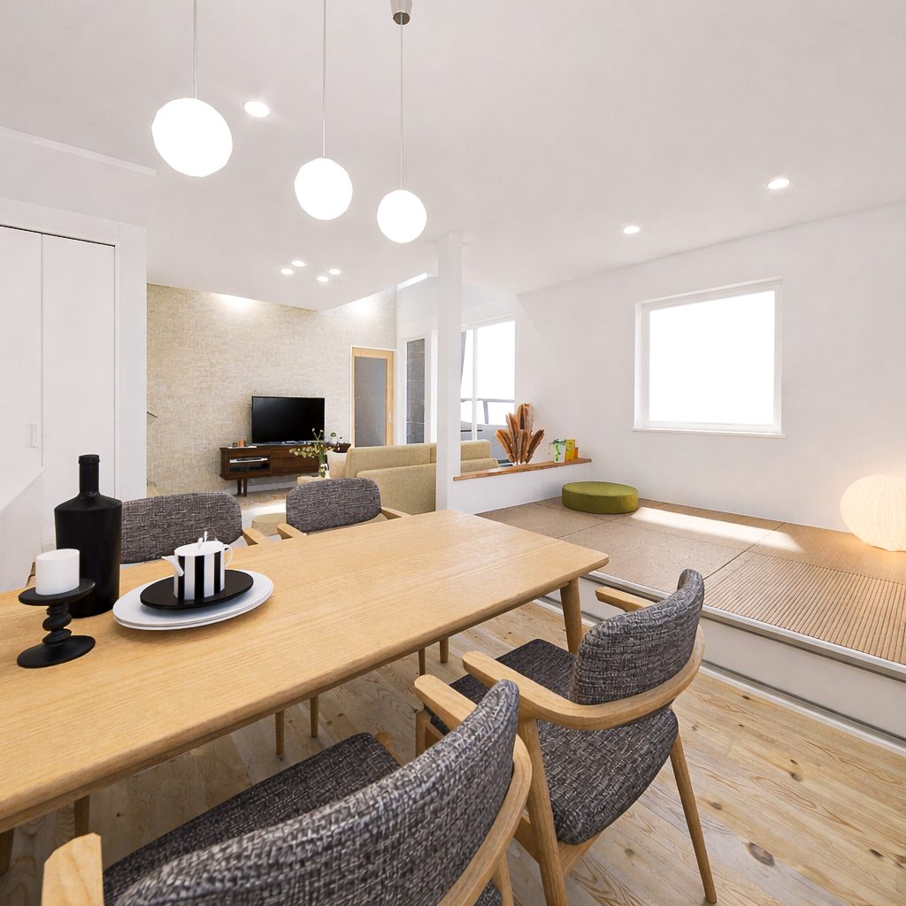 札幌オープンハウス　無垢のぬくもり、光が広がる　回遊動線と和のくつろぎ